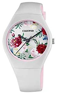 Montre Calypso Femme Analogique Blanche Fond Fleurs K5791/1