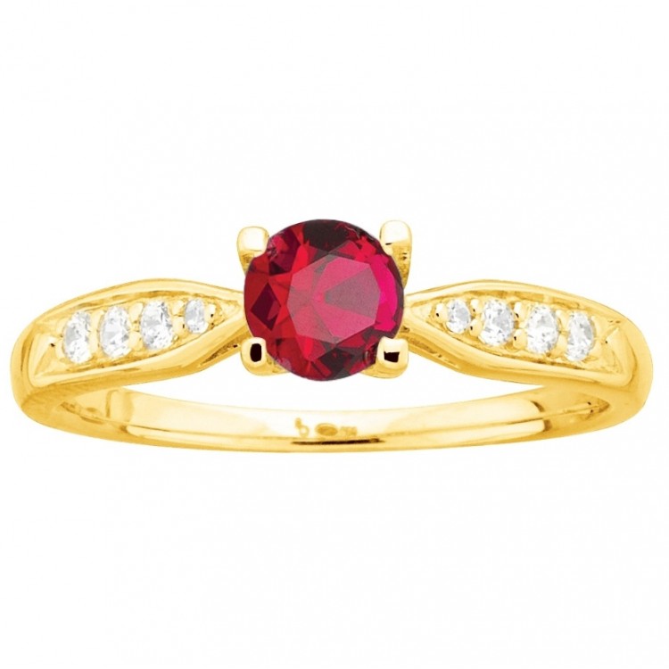 BAGUE FEMME SOLITAIRE PLAQUÉ OR SPINELLE ROUGE 8 OXYDES DE ZIRCONIUM 76100180