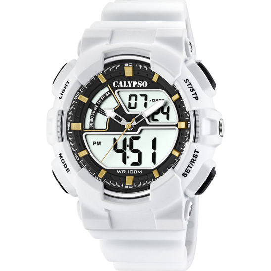 MONTRE CALYPSO K5771/1 NOIR BLANC, BRACELET D’ CAOUTCHOUC, HOMME